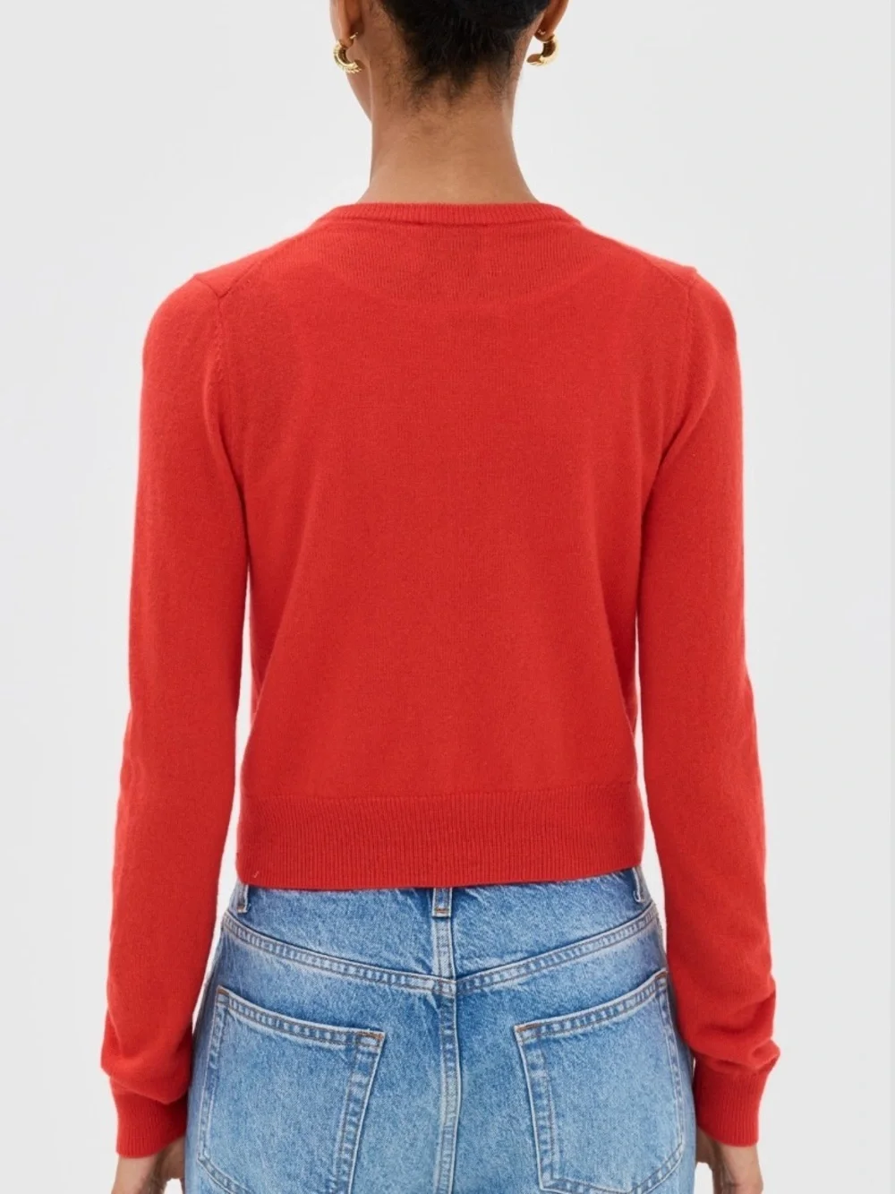 Reformation Caspia Cashmere Wool Button Cropped Cardigan Sweater Top Paprika Red